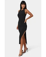 Bebe Women's High Neck Cowl Maci with Slit Dress