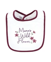 Hudson Baby Infant Girl Cotton Bibs, Plum Wildflower, One Size