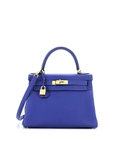 Pre-Owned Hermes Kelly 28 Handbag Blue Togo with Gold Hardware