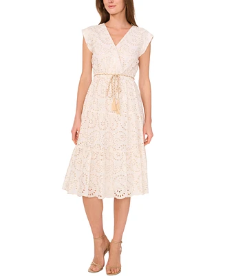 Vince Camuto Women's Embroidered Eyelet Tiered Midi Dress