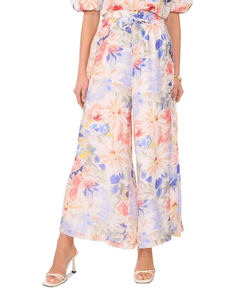 Vince Camuto Women's Floral-Printed Angled-Hem Wide-Leg Pants