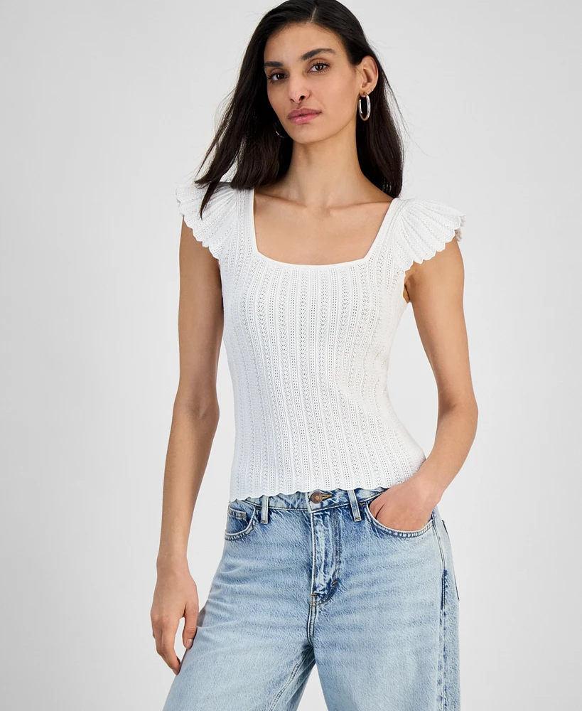 Guess Women's Laurel Square-Neck Pointelle Sweater