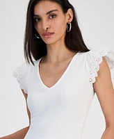 Guess Women's Dahlia Sangallo Mixed-Media Top