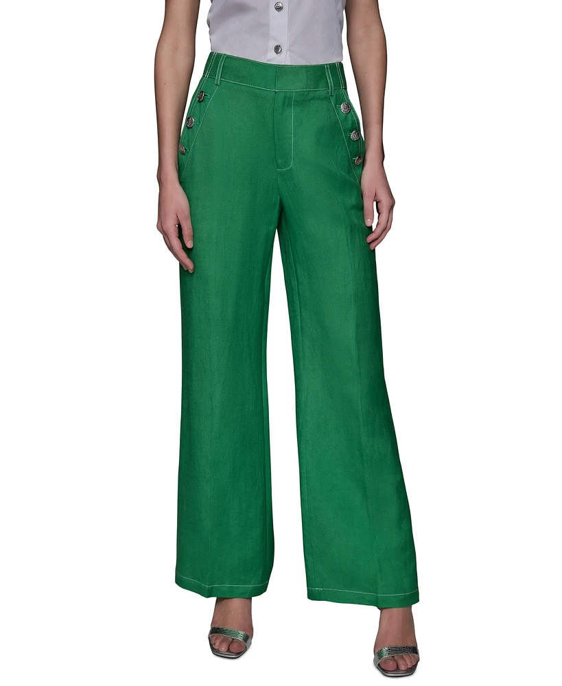 Karl Lagerfeld Paris Women's Linen-Blend Wide-Leg Sailor Pants