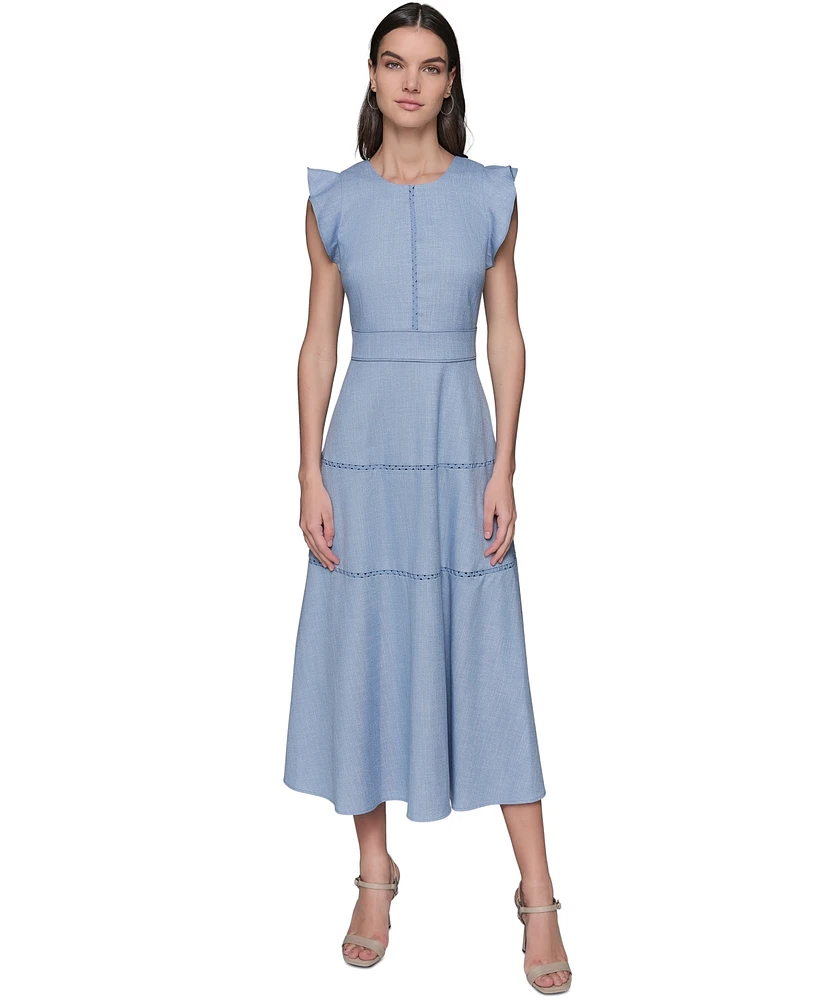 Karl Lagerfeld Paris Women's Lace-Inset Flutter-Sleeve Midi Dress