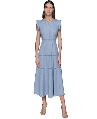 Karl Lagerfeld Paris Women's Lace-Inset Flutter-Sleeve Midi Dress