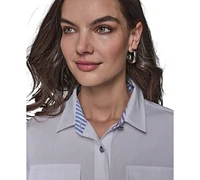 Karl Lagerfeld Paris Women's Poplin Short-Sleeve Button-Front Top