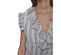 Karl Lagerfeld Paris Women's Ruffle-Trim Striped Top