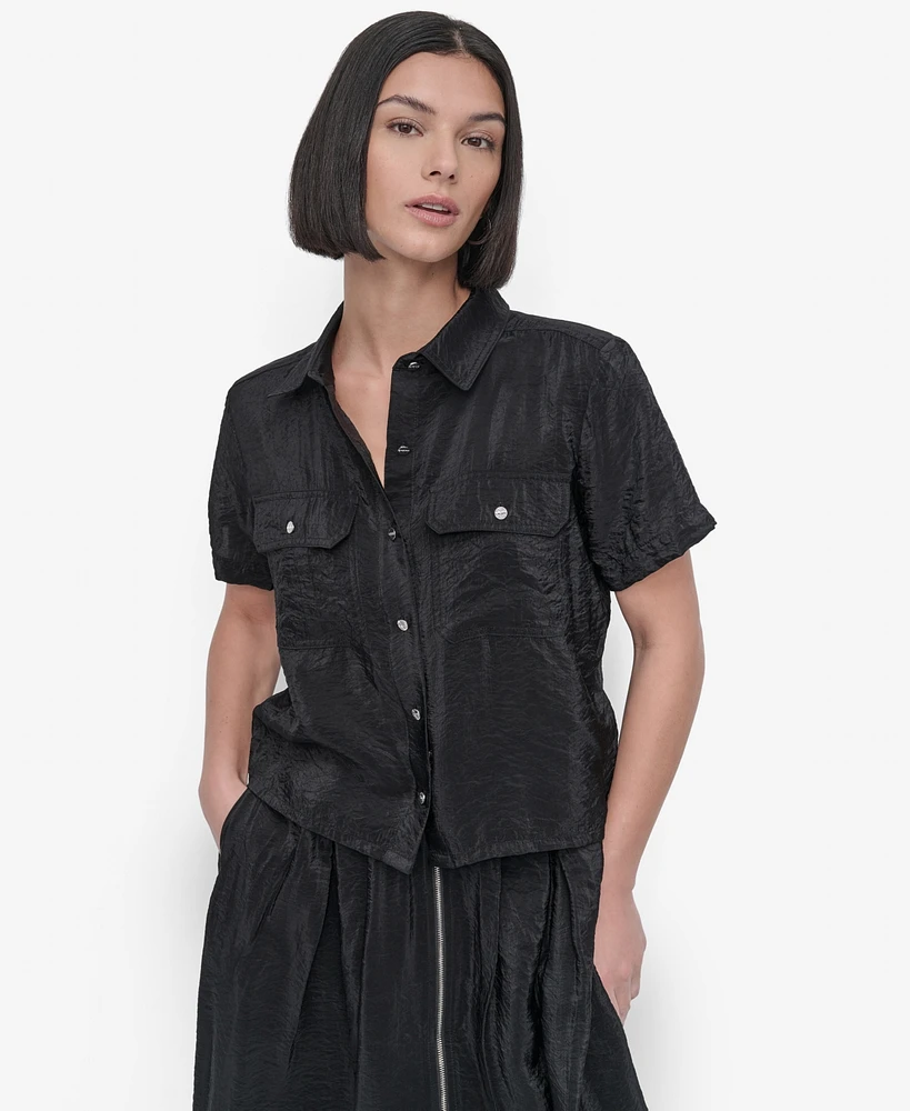 Dkny Women's Short-Sleeve Button-Front Tech Shirt