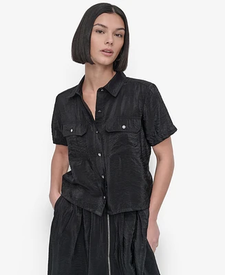 Dkny Women's Short-Sleeve Button-Front Tech Shirt