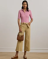 Lauren Ralph Women's Rib-Knit Elbow-Sleeve Polo Tee