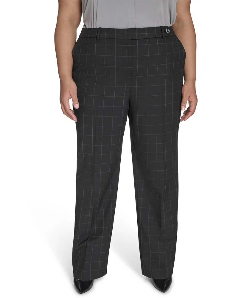 Calvin Klein Plus Windowpane Print Wide Leg Pants