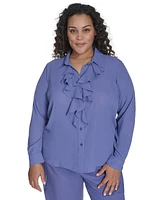 Calvin Klein Plus Ruffled Long-Sleeve Button-Front Shirt