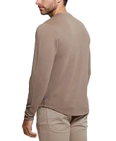 Guess Men's Relaxed Fit Linear Textured Long Sleeve Crewneck T-Shirt