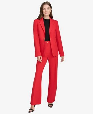 Halston Womens Logo Clasp Notch Lapel Blazer Straight Leg Trousers