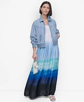 Dkny Womens Chambray Zip Front Bomber Jacket Sleeveless Printed Satin Maxi Dress