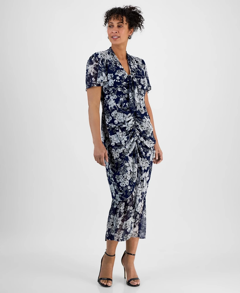 Connected Women's Shirred-Front Short-Sleeve Sheath Dress