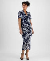 Connected Women's Shirred-Front Short-Sleeve Sheath Dress