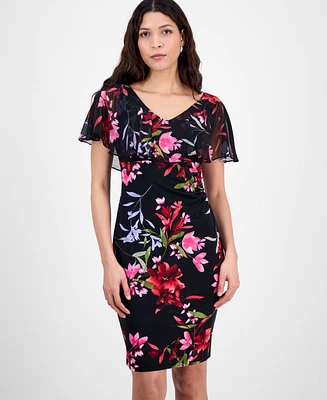 Connected Capelet-Overlay Sheath Dress