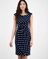 Connected Women's Gathered Faux-Wrap Polka-Dot Dress