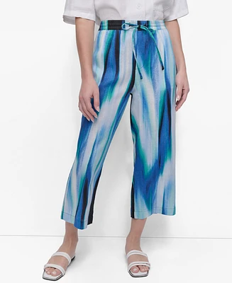 Dkny Women's Cropped Printed Linen Pull-On Pants