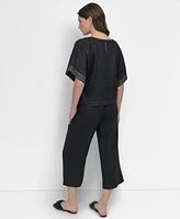 Dkny Women's Cropped Short-Sleeve Studded Linen Top