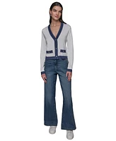 Karl Lagerfeld Paris Women's Contrast-Trim V-Neck Cardigan
