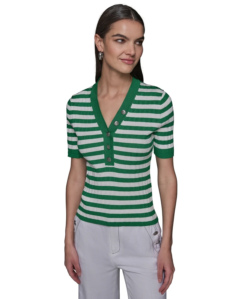 Karl Lagerfeld Paris Women's Stripe Short-Sleeve Sweater