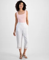 Charter Club Petite Lace-Trim Linen Cropped Pants, Exclusively at Macy's