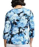 Jones New York Petite Floral-Print 3/4-Sleeve Blouse