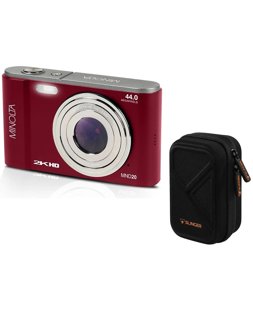 Minolta Minolta MND20 44 Mp 2.7K Ultra Hd Digital Camera (Red) With Slinger Camera case