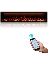 Smart 74" Wall-Mounted Electric Fireplace with Realistic Flame Effects, Dual Heating, and Alexa Compatibility