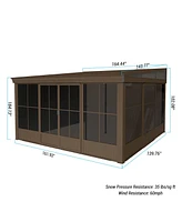 Mondawe 12x14FT Wall Mounted Sunroom，Lean-to Gazebo Sun Room for Deck Patio