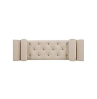 64 Inch Tufted Velvet Entryway Bench, Upholstered Bedroom Bench with Bolster Pillows & Wood Legs-The Pop Home