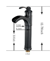 Waterfall Single Hole Single-Handle Vessel Bathroom Faucet With Pop-up Drain Assembly in Oil Rubbed Bronze