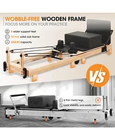 Er Kang Wooden Foldable Pilates Reformer Machine with Springs, Pilates Machines for Home Use and Studio, Pilates Equipment with Sitting Box, Jump Boar