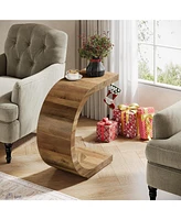 Tribesigns C-Shaped End Table, Wood Side Table for Couch Sofa Living Room Bedroom Small Space, Rustic Brown