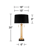 Wynne Traditional Glam Table Lamp with Dual Usb Charging Port 30" Tall Warm Gold Metal Black Drum Shade for Living Room Bedroom House Bedside Nightsta