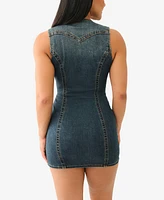 True Religion Women's Fitted Denim Vest Dress