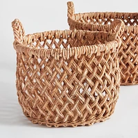 Emlyn Rattan Decorative Baskets Set of 2 With Side Handles