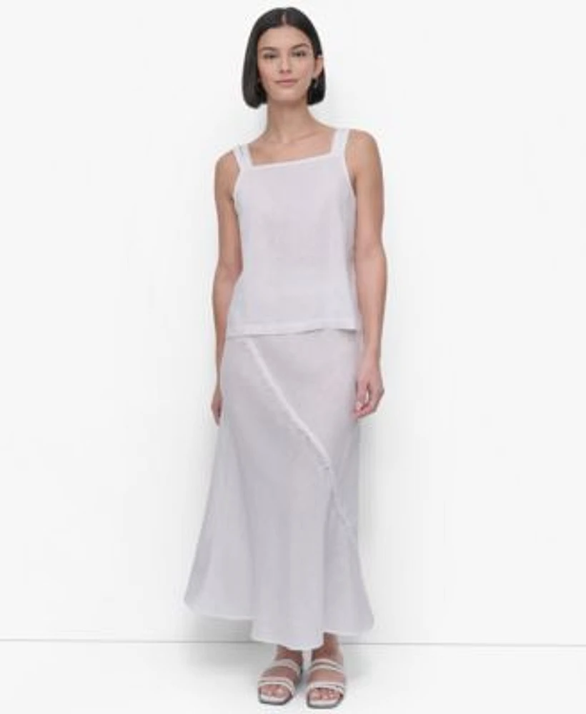 Dkny Womens Linen Tie Strap Tank Top Fringe Trim Skirt