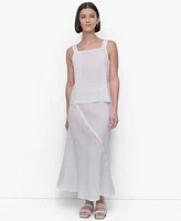 Dkny Womens Linen Tie Strap Tank Top Fringe Trim Skirt