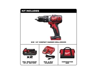 Milwaukee M18 Lithium-Ion Cordless 1/2 in. Hammer Drill Driver Kit with Two 1.5Ah Batteries, Charger and Contractor Bag