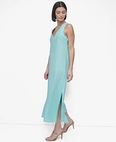 Dkny Women's Linen Panelled V-Neck Midi Dress