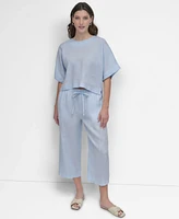 Dkny Linen Drop Shoulder Short Sleeve Top