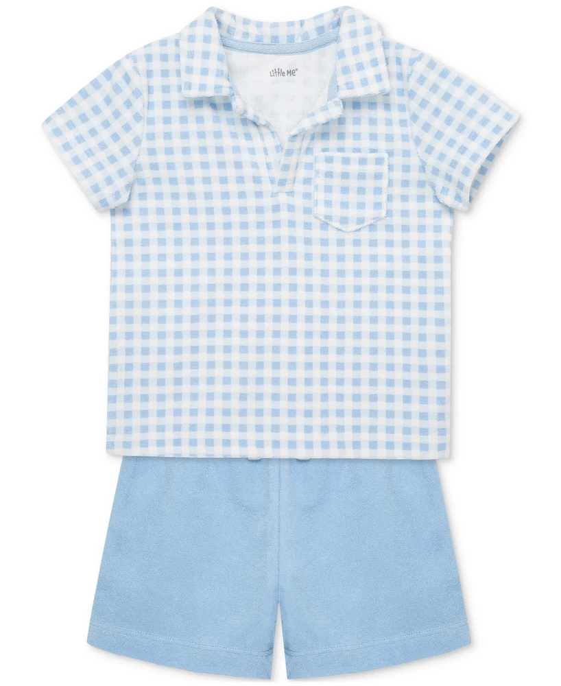 Little Me Baby Boys Gingham Terry Polo Top & Shorts, 2 Piece Set