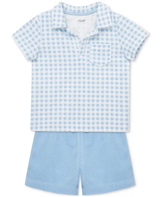 Little Me Baby Boys Gingham Terry Polo Top & Shorts, 2 Piece Set