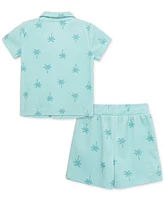 Little Me Baby Boys 2-Pc. Palm Tree Terry Button-Down Shirt & Shorts Set