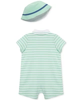 Little Me Baby Boys 2-Pc. Embroidered Whale Stripe Romper & Bucket Hat Set