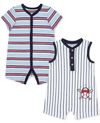 Little Me Baby Boys Baseball Stripe Rompers, Pack of 2